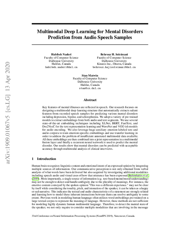 (PDF) Multimodal Deep Learning for Mental Disorders Prediction from ...