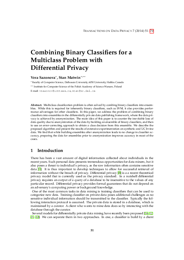 (PDF) Combining Binary Classifiers for a Multiclass Problem with ...