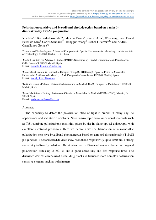 (PDF) Polarization‐Sensitive and Broadband Photodetection Based on a ...