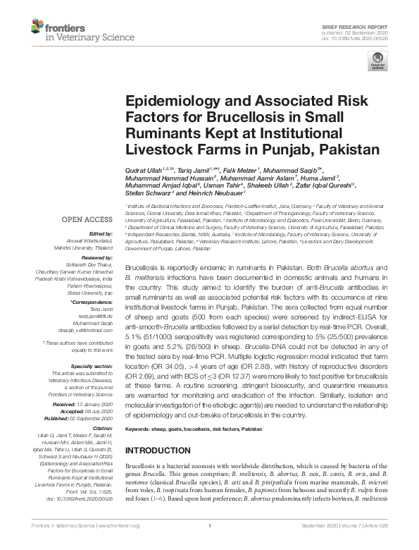 (PDF) Epidemiology and Associated Risk Factors for Brucellosis in Small ...
