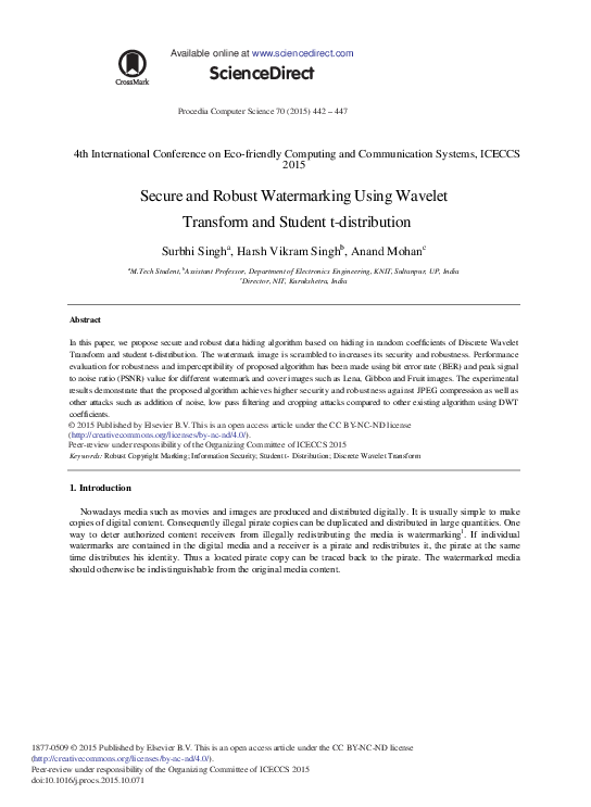(PDF) Secure and Robust Watermarking Using Wavelet Transform and ...