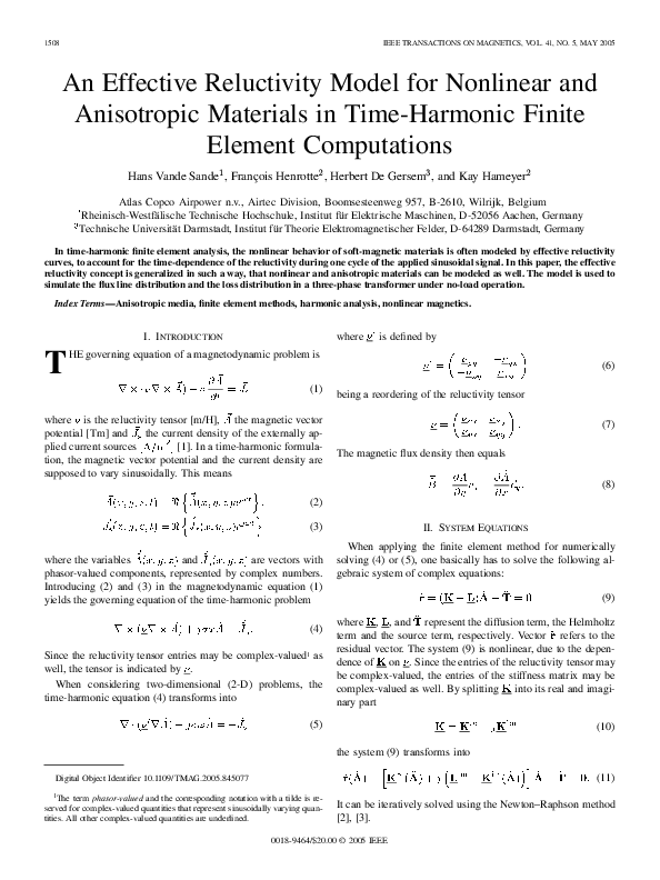 (PDF) An effective reluctivity model for nonlinear and anisotropic ...