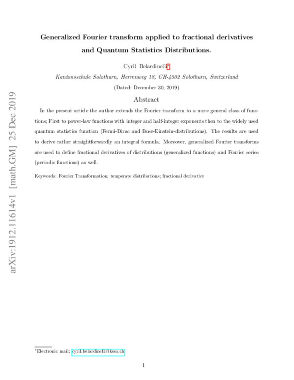 (PDF) Generalized Fourier transforms applied to fractional derivatives ...