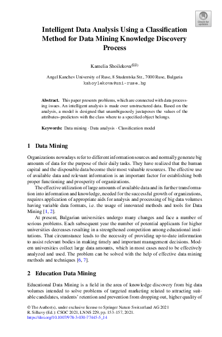 (PDF) Intelligent Data Analysis Using a Classification Method for Data ...