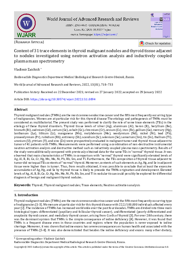 (PDF) Content of 31 trace elements in thyroid malignant nodules and ...