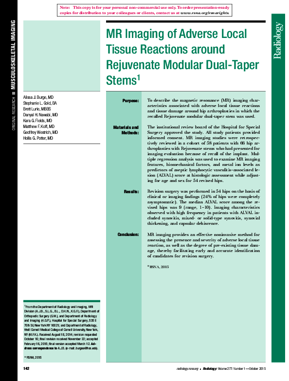 (PDF) MR Imaging of Adverse Local Tissue Reactions around Rejuvenate ...