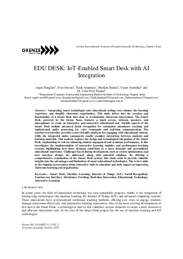 (PDF) EDU DESK: IoT-Enabled Smart Desk with AI Integration