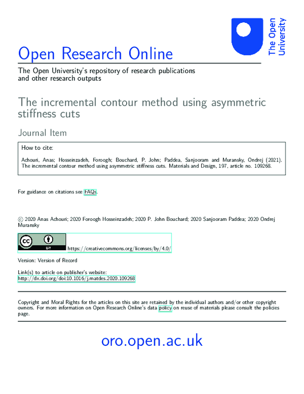 (PDF) The incremental contour method using asymmetric stiffness cuts