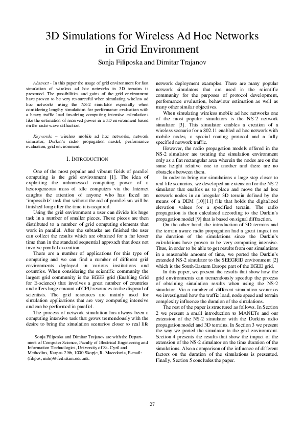 (PDF) D Simulations for Wireless Ad Hoc Networks in Grid Environment
