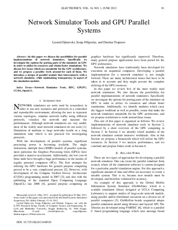 (PDF) Network Simulator Tools and GPU Parallel Systems