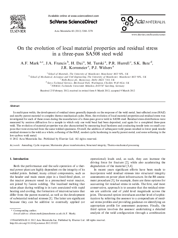 (PDF) On the evolution of local material properties and residual stress ...
