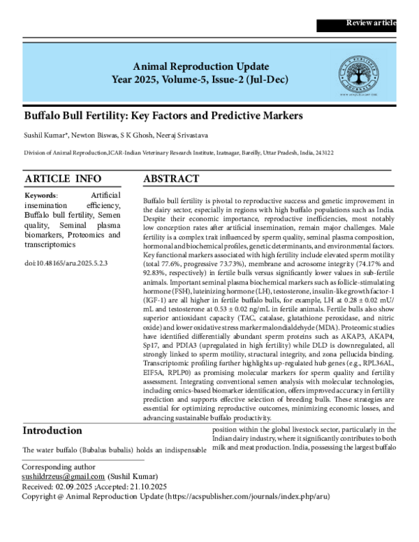 (PDF) Buffalo Bull Fertility: Key Factors and Predictive Markers