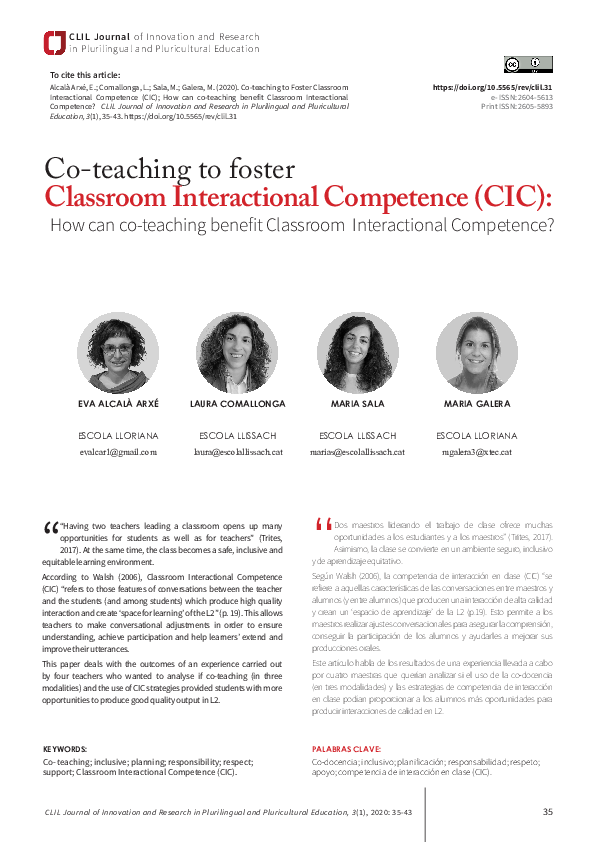 (PDF) Co-teaching to Foster Classroom Interactional Competence (CIC ...