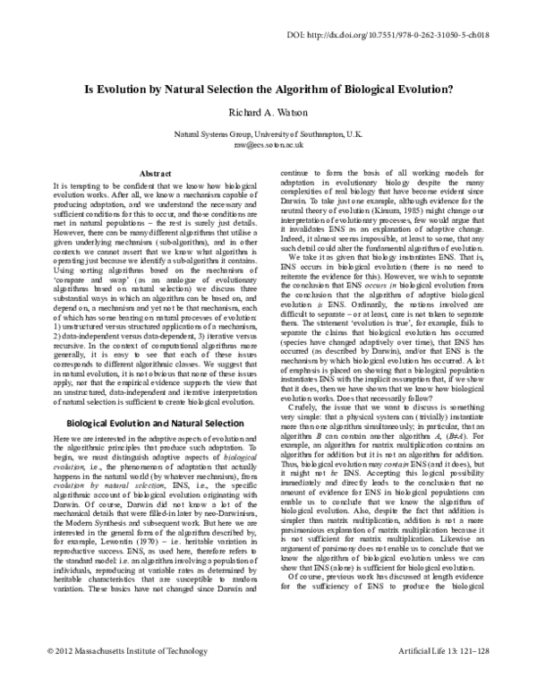 (PDF) Is Evolution by Natural Selection the Algorithm of Biological ...