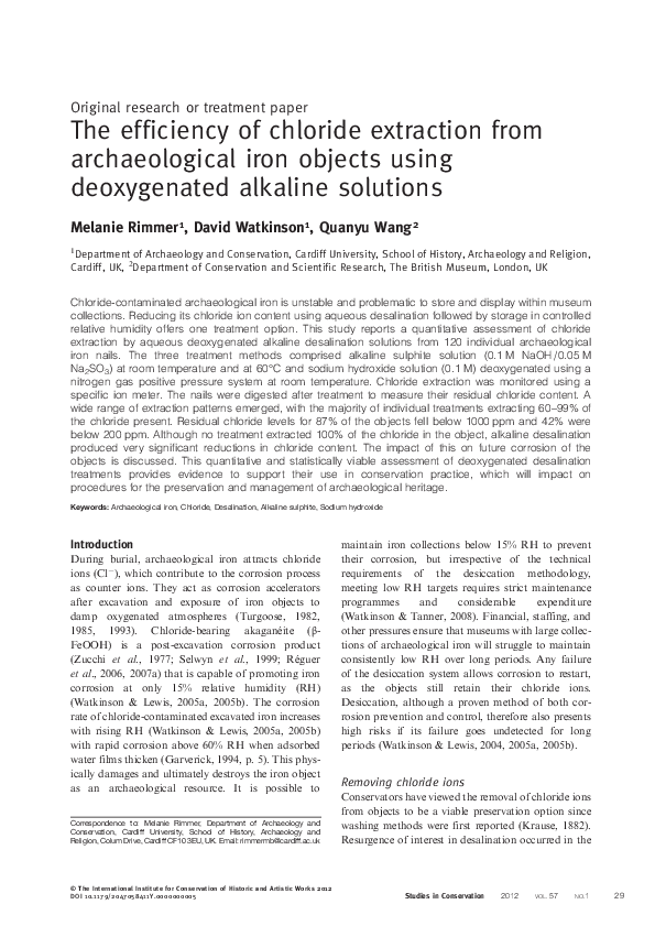 (PDF) The efficiency of chloride extraction from archaeological iron ...