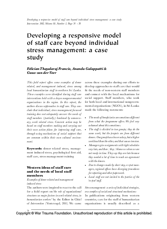 (PDF) Developing a responsive model of staff care beyond individual ...