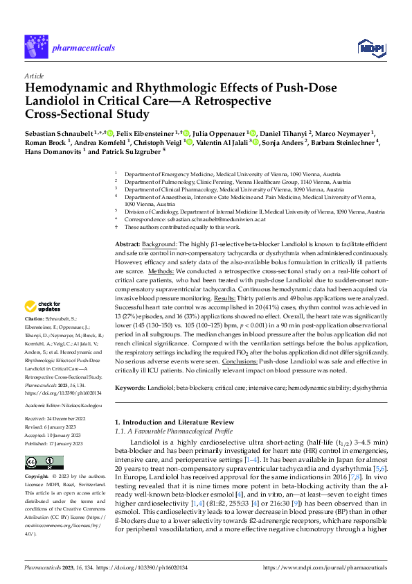 (PDF) Hemodynamic and Rhythmologic Effects of Push-Dose Landiolol in ...