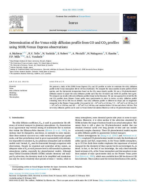 (PDF) Determination of the Venus eddy diffusion profile from CO and CO2 ...