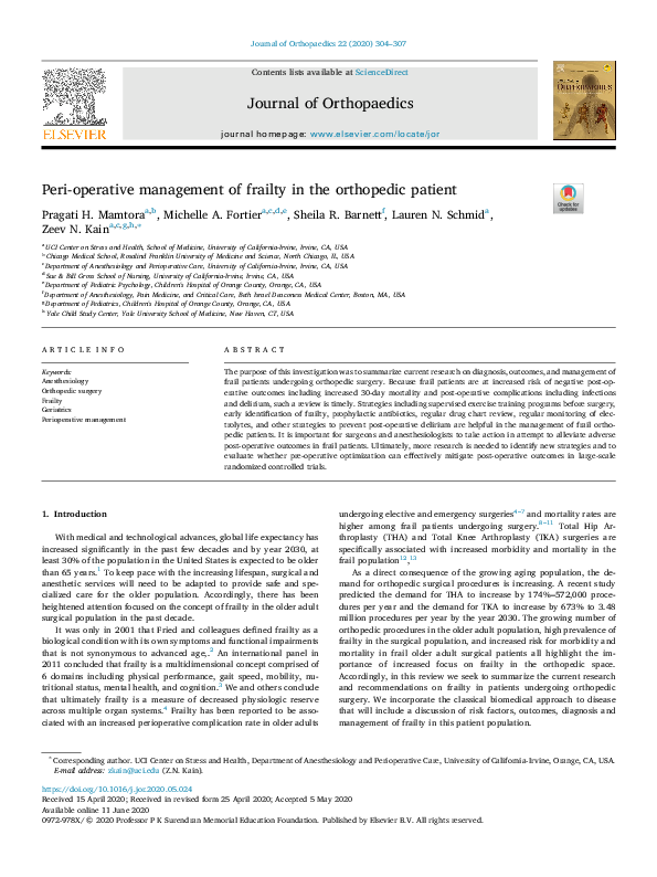 (PDF) Peri-operative management of frailty in the orthopedic patient