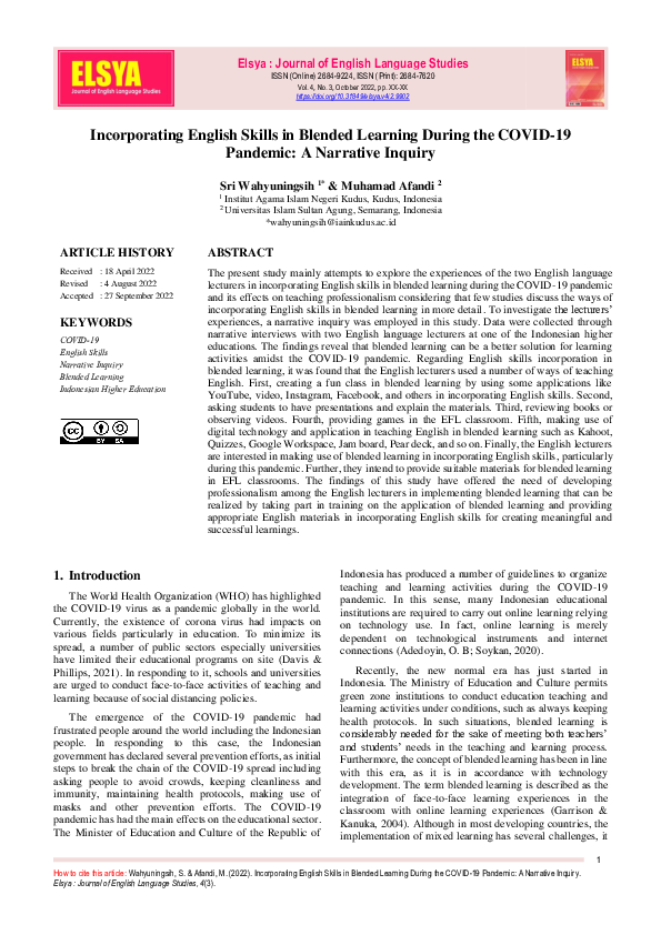 (PDF) Incorporating English Skills in Blended Learning During the COVID ...