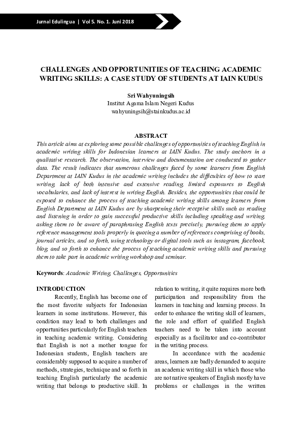 (PDF) Challenges and Opportunities of Teaching Academic Writing Skills ...