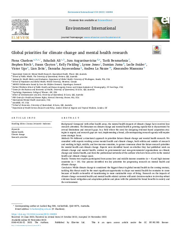 (PDF) Global priorities for climate change and mental health research