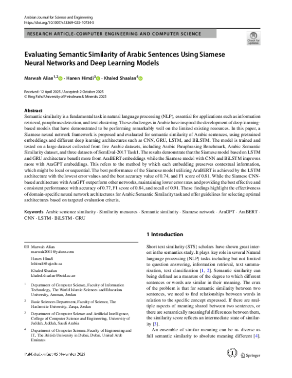 (PDF) Evaluating Semantic Similarity of Arabic Sentences Using Siamese ...