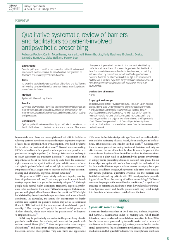 (PDF) Qualitative systematic review of barriers and facilitators to ...