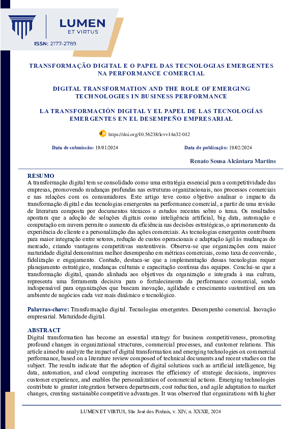 (PDF) TRANSFORMAÇÃO DIGITAL E O PAPEL DAS TECNOLOGIAS EMERGENTES NA ...