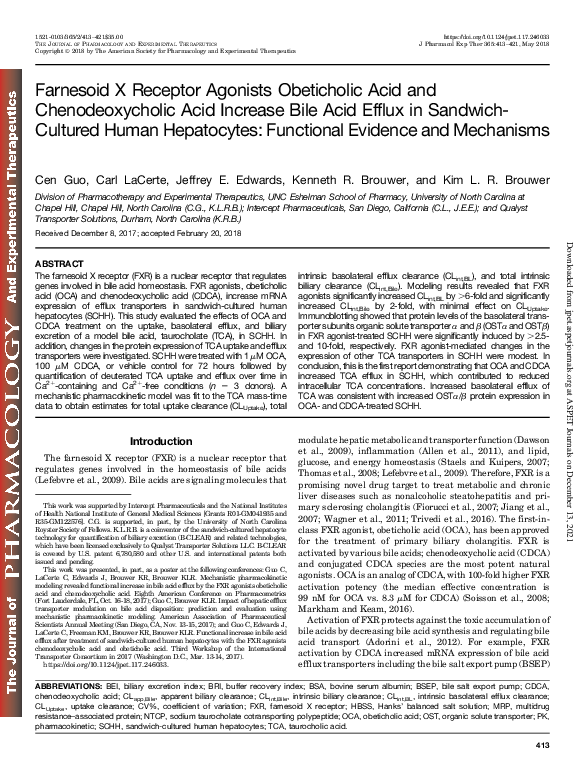 (PDF) Farnesoid X Receptor Agonists Obeticholic Acid and ...