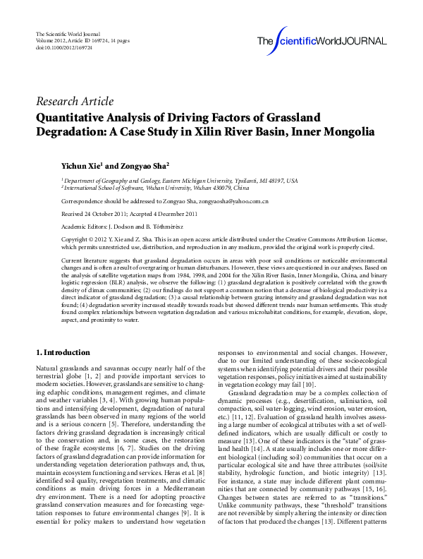 (PDF) Quantitative analysis of driving factors of grassland degradation ...