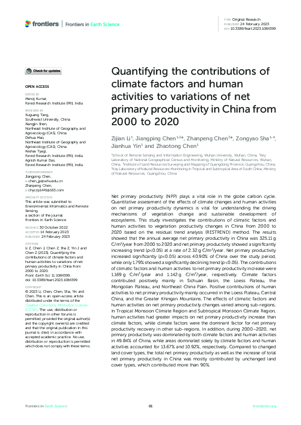 (PDF) Quantifying the contributions of climate factors and human ...