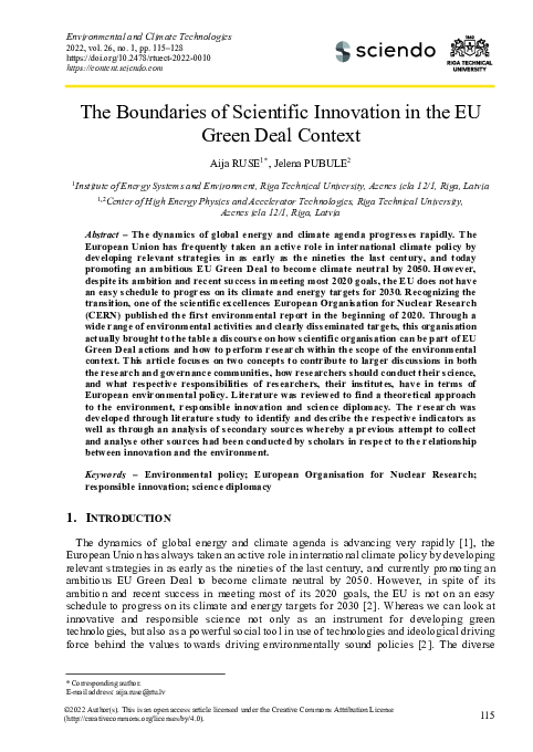 (PDF) The Boundaries of Scientific Innovation in the EU Green Deal Context