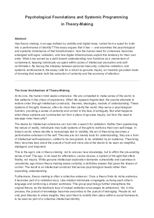 (PDF) Psychological Foundations and Systemic Programming in Theory-Making