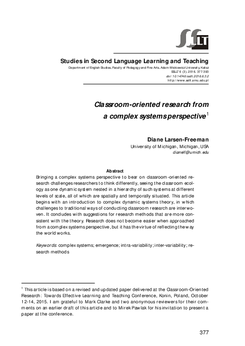 (PDF) Classroom-oriented research from a complex systems perspective