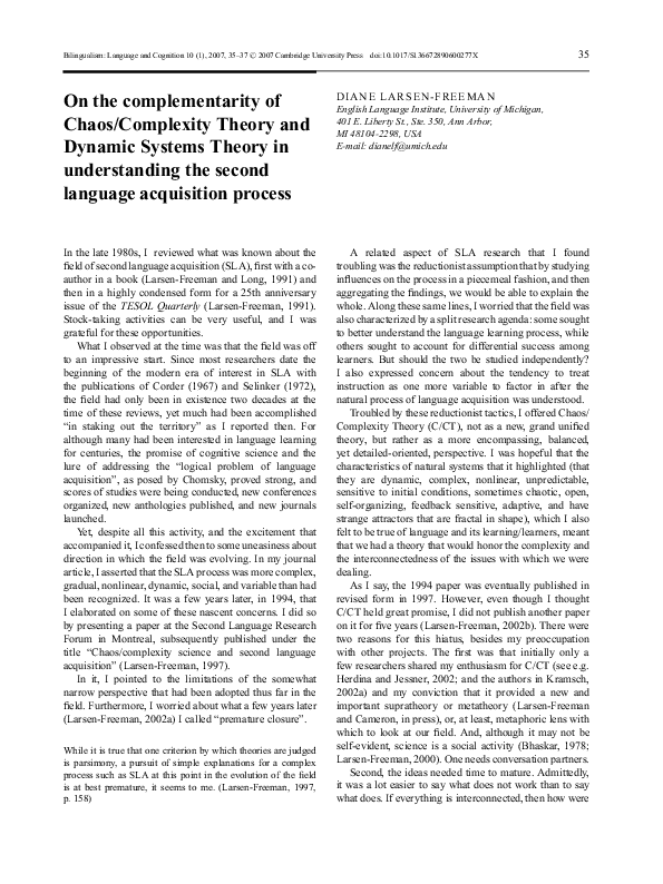 (PDF) On the complementarity of Chaos/Complexity Theory and Dynamic ...