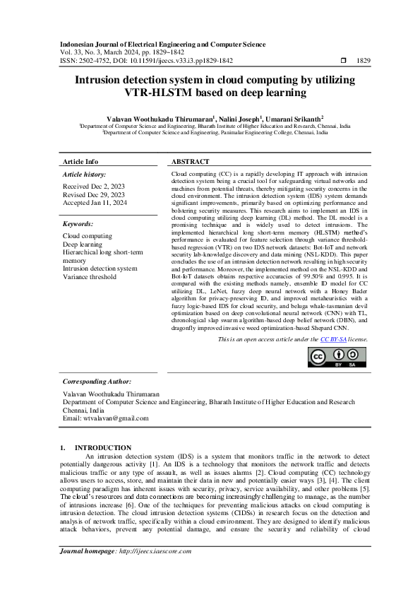 (PDF) Intrusion detection system in cloud computing by utilizing VTR ...