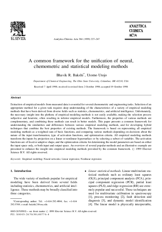 (PDF) A common framework for the unification of neural, chemometric and ...