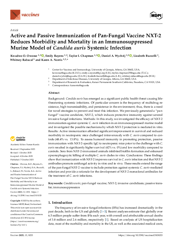 (PDF) Active and Passive Immunization of Pan-Fungal Vaccine NXT-2 ...
