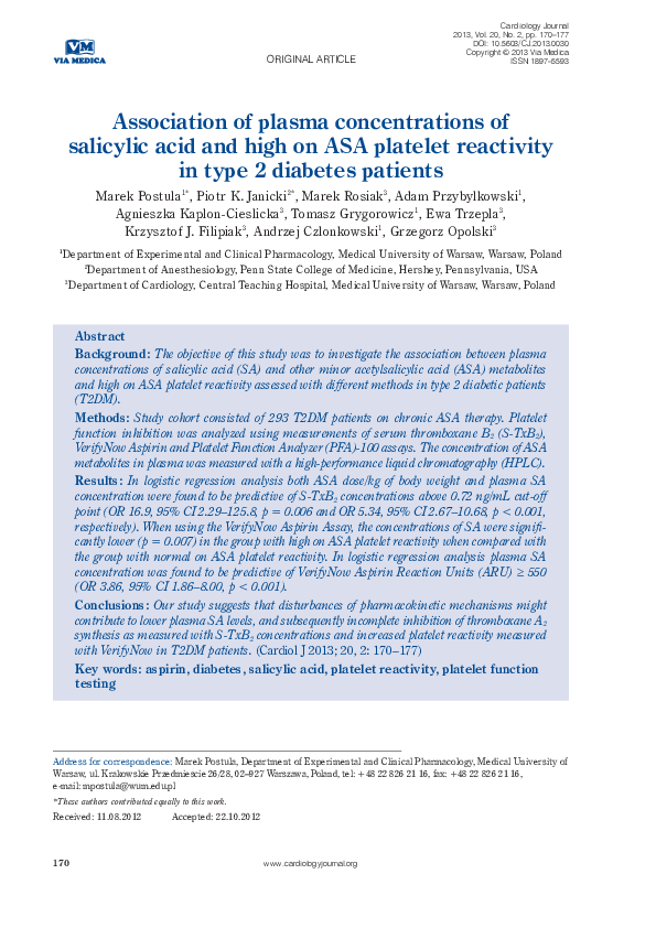 (PDF) Association of plasma concentrations of salicylic acid and high ...