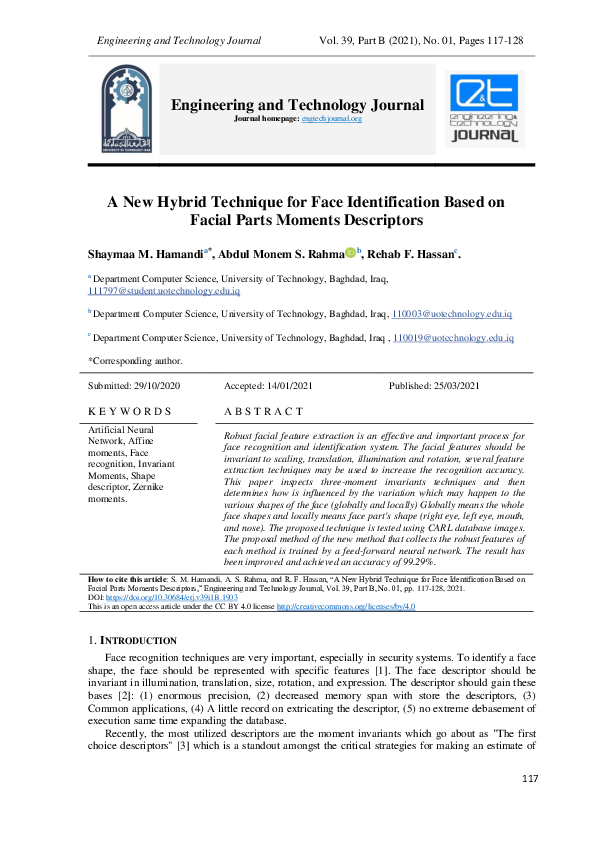 (PDF) A New Hybrid Technique for Face Identification Based on Facial ...