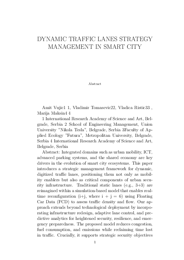 (PDF) DYNAMIC TRAFFIC LANES STRATEGY MANAGEMENT IN SMART CITY