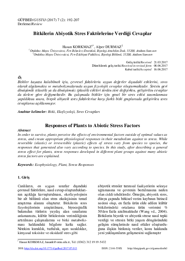(PDF) Responses of Plants to Abiotic Stress Factors