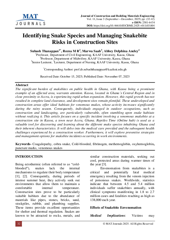 (PDF) Identifying Snake Species and Managing Snakebite Risks in ...