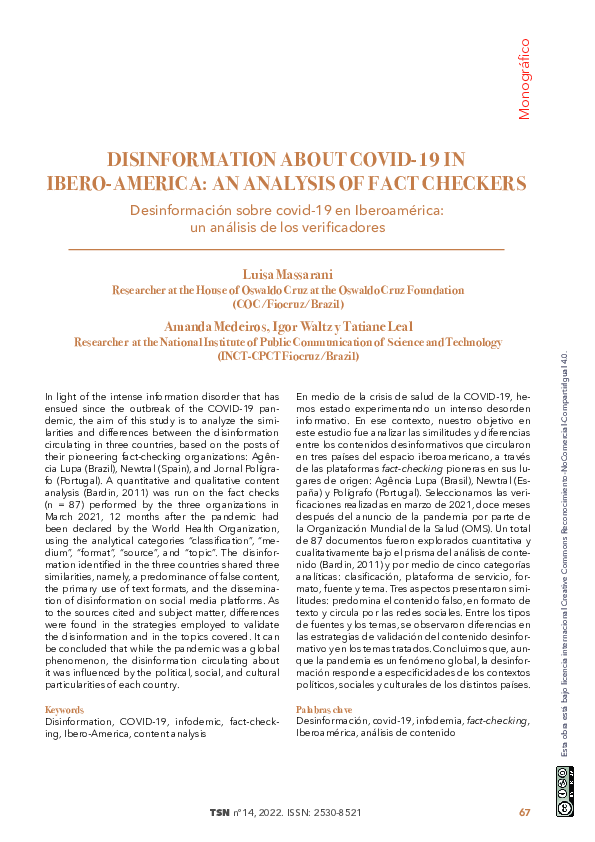 (PDF) Disinformation about COVID-19 in Ibero-America: An Analysis of ...