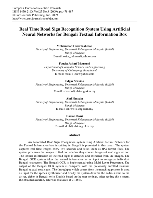 (PDF) Real time road sign recognition system using artificial neural ...