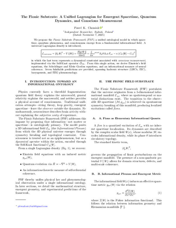 (PDF) The Fionic Field: A Unified Information Framework for Quantum ...