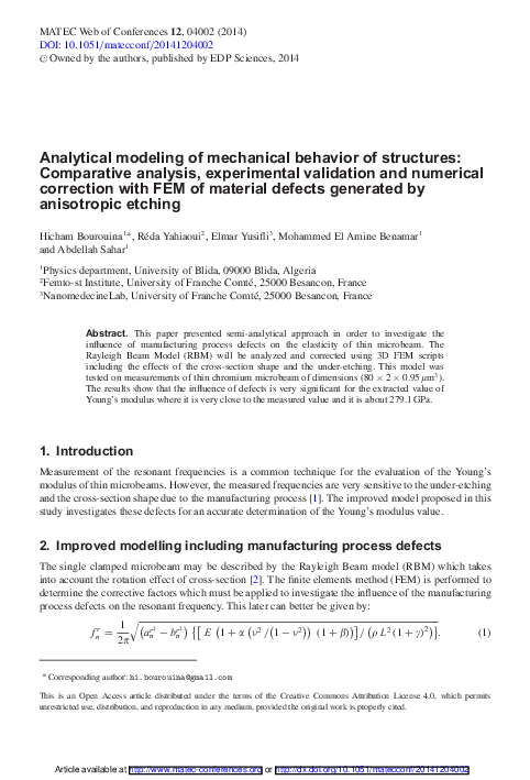 (PDF) Analytical modeling of mechanical behavior of structures ...