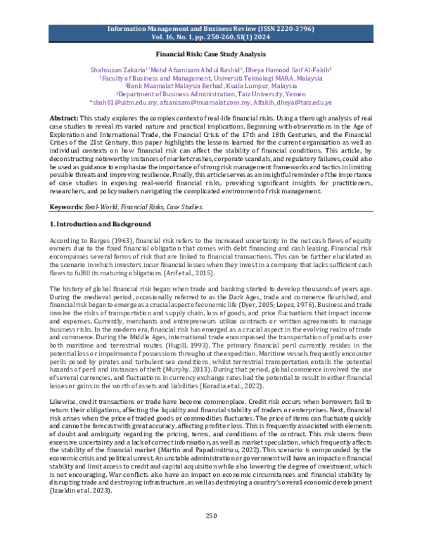 (PDF) Financial Risk: Case Study Analysis