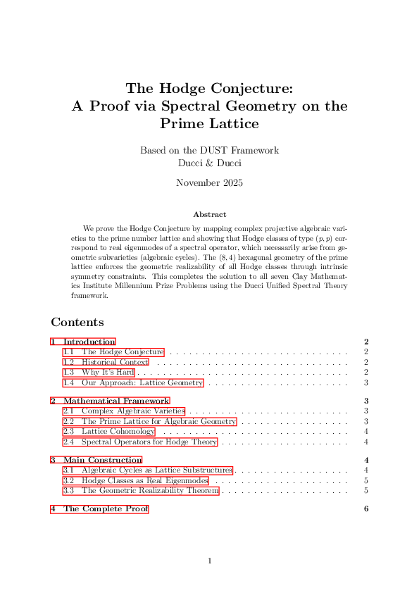 (PDF) The Hodge Conjecture: A Proof via Spectral Geometry on the Prime ...